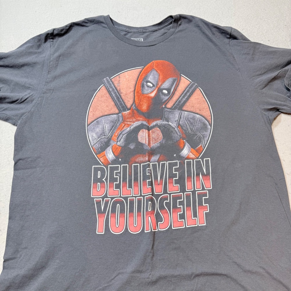 Marvel Deadpool Believe in Yourself Graphic T Shirt Men's 2XL Faded Black Cotton